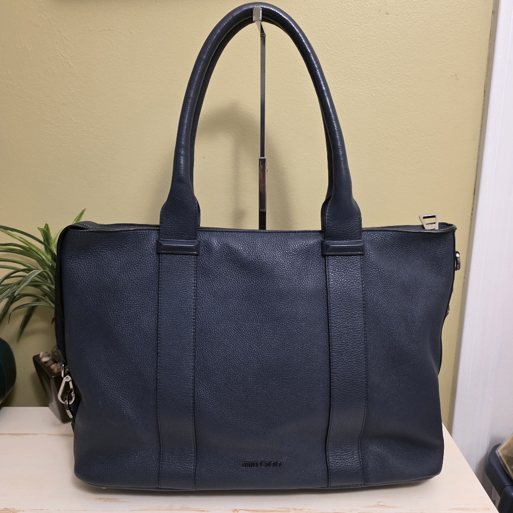 Jimmy Choo | Saville Navy Blue Pebbled Leather Tote